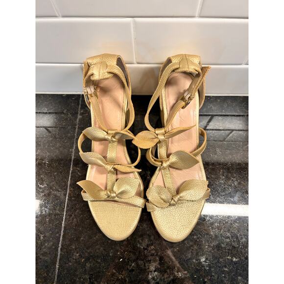Velez‎ Women's Bow-Detailed Genuine Metallic Leather Sandals Gold Size 37 - Picture 5 of 9